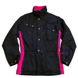 Roffe Men’s Super Charger Ski Jacket Vintage Black Neon Pink Green Small Zip Up